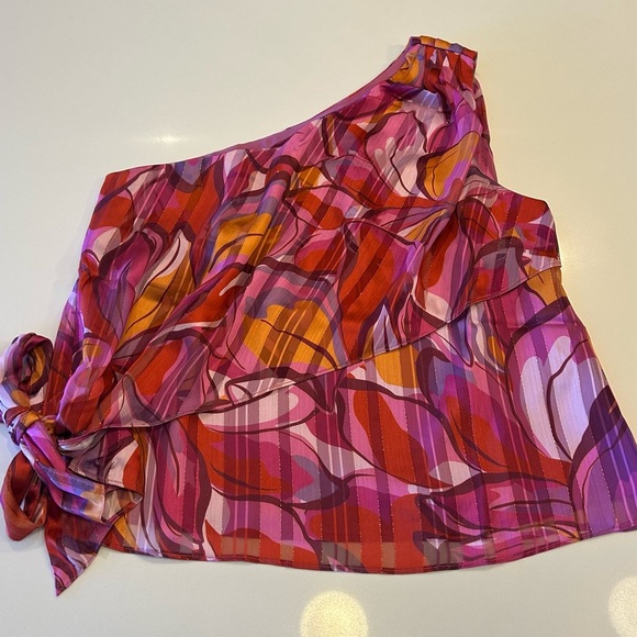 New NWT Anthropologie Adelyn Rae Ashley One Shoulder Top Ultra Pink Floral Sz M - Picture 5 of 11